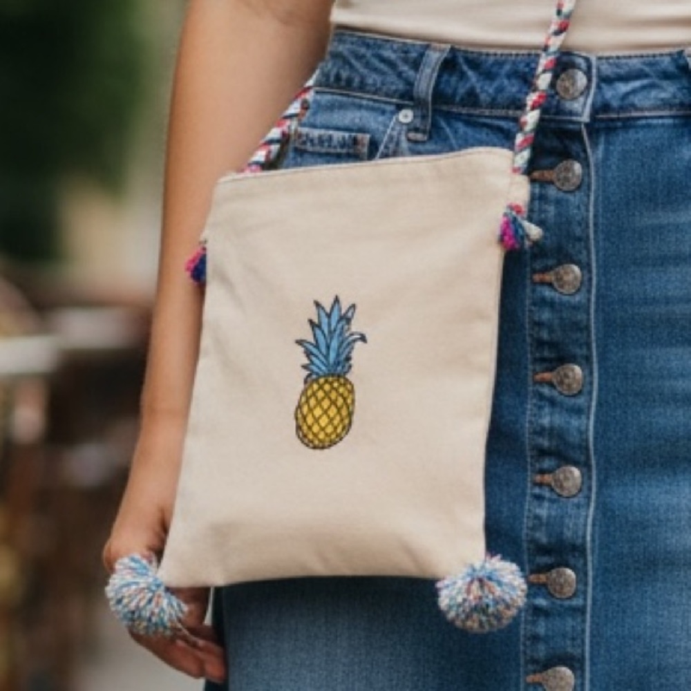 NEW•Peace By Piece Boho Chic Fun Pineapple Canvas Tote Bag - Picture 7 of 16